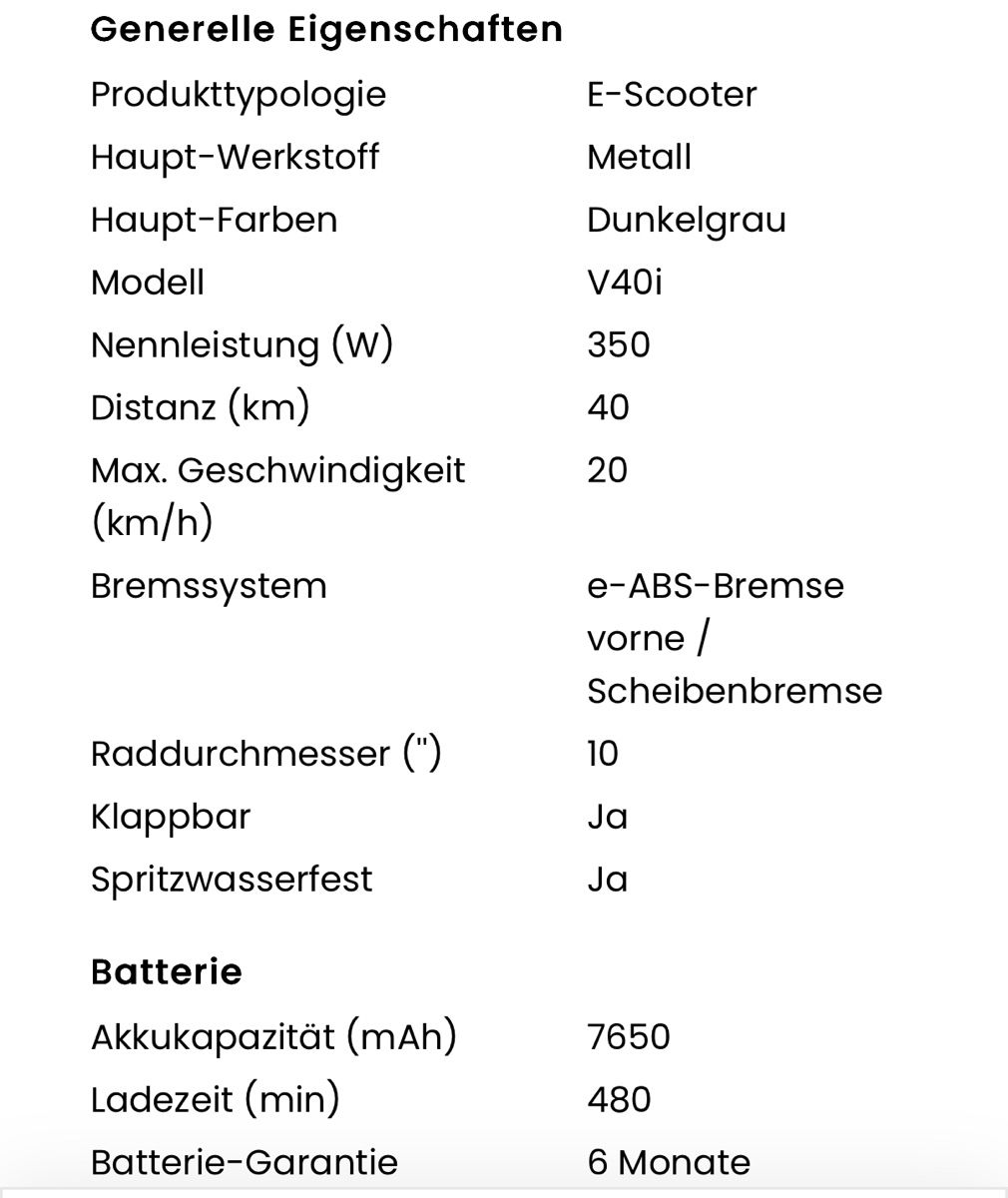 Kickboard: Navee V40i E-Scooter (E-Trottinet) mit Garantie – Nuovo (secondo la descrizione) da Niederglatt ZH venduto da ele_x8z5 9