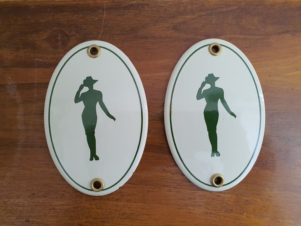 Buddel Bini Emaille Türschild Damen WC - Klassisches Toilettenschild In Beige, Wetterfest Und Handgefertigt