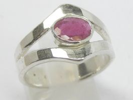 Unikat Ring Silber 999 Rubin synthetisch Gr. 56 / 5.35 g