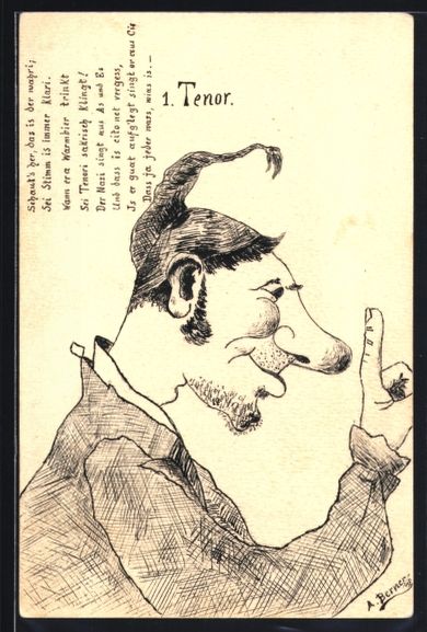 Cartoline postali: Handgemalt sign. A. Berner: Opernsänger – Usato da Berlin venduto da bartko-reher