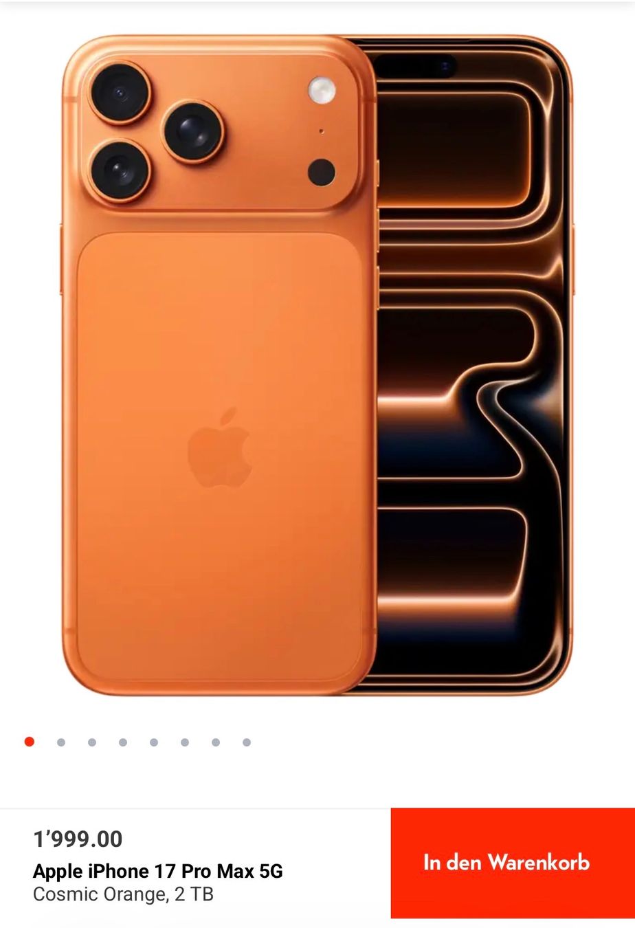 Apple Handys / Smartphones: iPhone 17 Pro Max 2TB Cosmic Orange Fabrikneu !! – Neu und originalverpackt aus Schattdorf von wal_5l5t