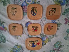Untersetzer Holz handbemalt Blumenmotiv 7 Stk.