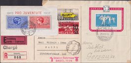 1937-55, 13 Briefe mit besseren Blockausgaben, Kat: 1400.-+