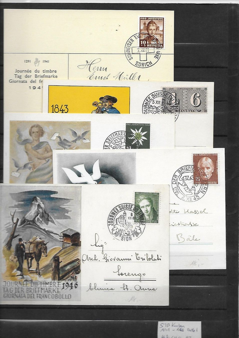 Tutti i francobolli: 5 TB Karten 1941 - 1946 Restlot Kat: CHF 92.- – Usato da Basel venduto da Ilp