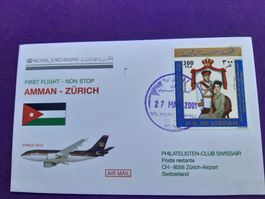 Erstflugbrief AMMAN (Jordanien)- ZH, 27.Mai 2001