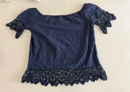 Damen Bluse Dunkelblau mit Spitze Grösse L - XL