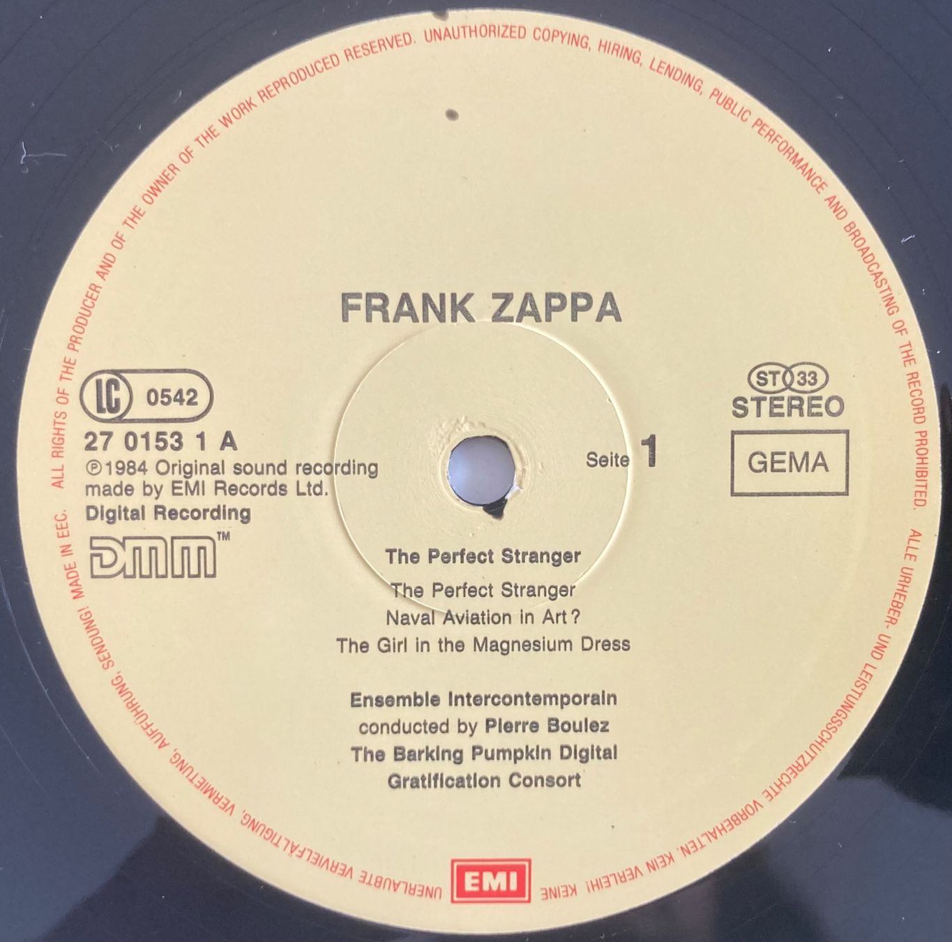 Dischi in vinile: BOULEZ CONDUCTS ZAPPA - THE PERFECT STRANGER – Usato da Poliez-Pittet venduto da Newtown-Records 2