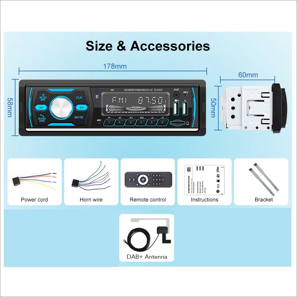 DAB+ Autoradio 1 DIN Bluetooth RDS USB (Neu und originalverpackt) in ...