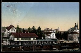 AK Wil, Zug im Bahnhof und Teilansicht des Ortes