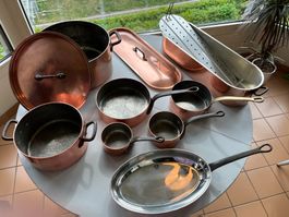 Batterie de cuisine en cuivre, 10 pièces,  Très  bon état