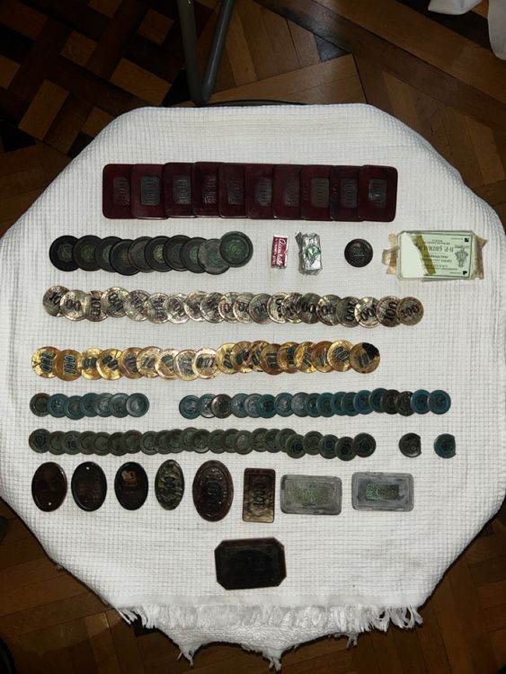 Coffret Ancien Jetons De Poker Bakélite - Look Nacre - Jeux De Casino Vintage