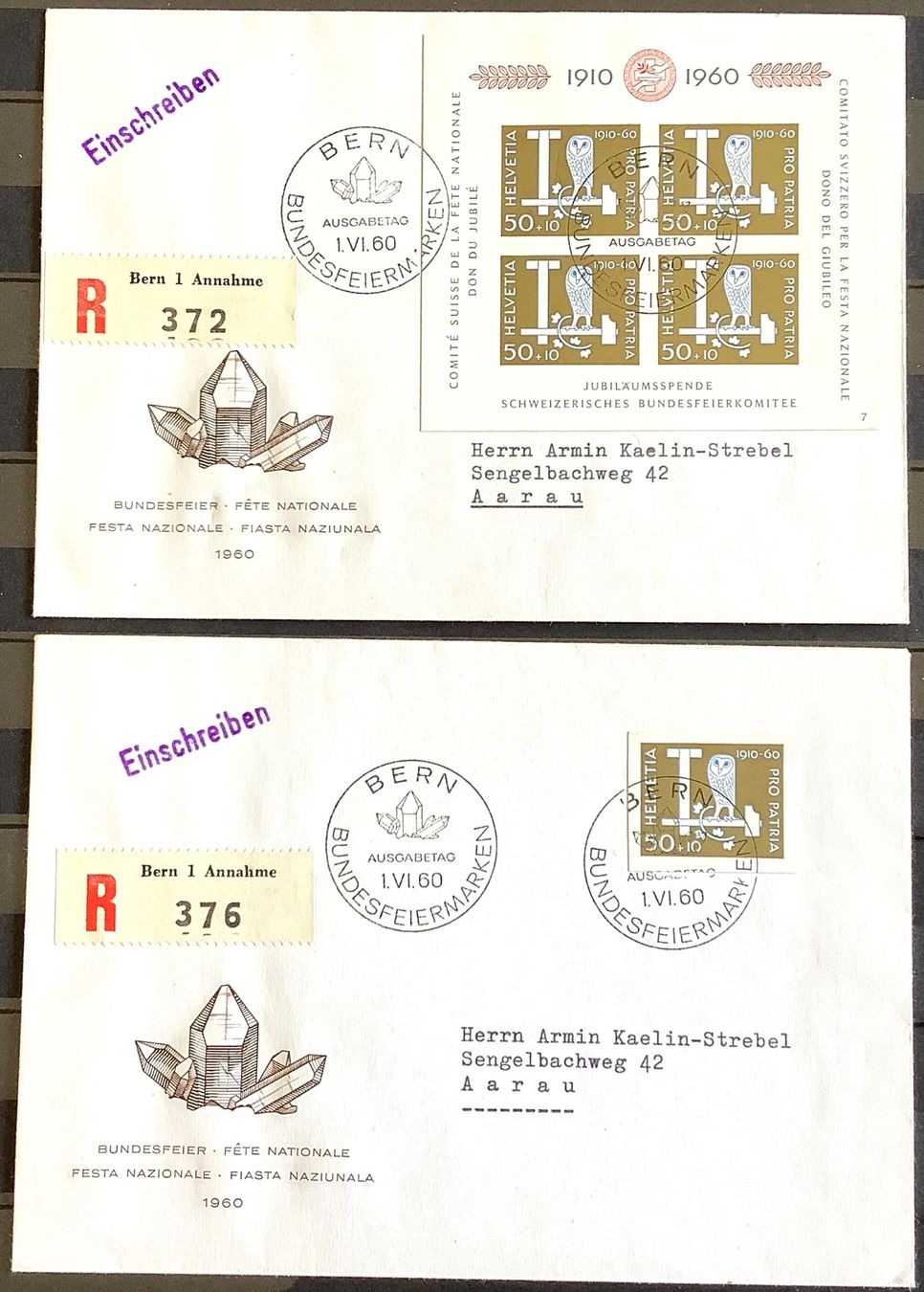 Tutti i francobolli: 1960 / R- FDC Pro Patria Block +  Einzel R- FDC – Usato da Liestal venduto da Skunk02