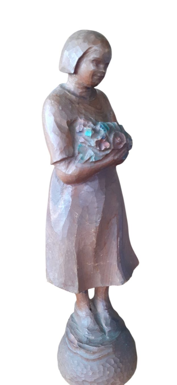 Sculture & Statue: Antike Holzfigur Mädchen mit Blumenstrauss – Usato da Mörschwil venduto da antiksalon 3