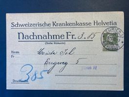 Schweiz 1920 Nachnahmekarte Krankenkasse Helvetia 13 Tell
