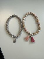 2er Set Armbänder mit Steinperlen und Quasten, Handmade