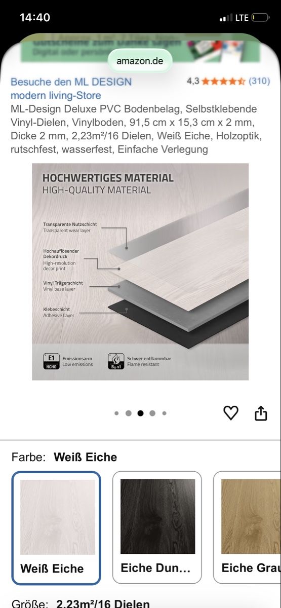 Rivestimenti per pavimenti: ML-Design PVC Bodenbelag, selbstklebend, Weiss Eiche! – Nuovo e nell'imballaggio originale da Widnau venduto da flottifetze 4