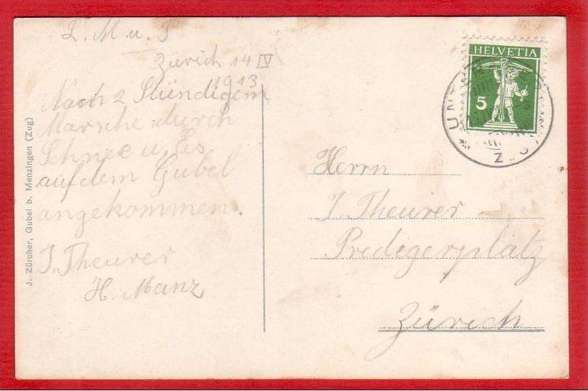 Cartoline postali: MENZINGEN, KLOSTER, KIRCHE UND PENSION GUBEL – Usato da Grüningen venduto da Kartenlaube 1