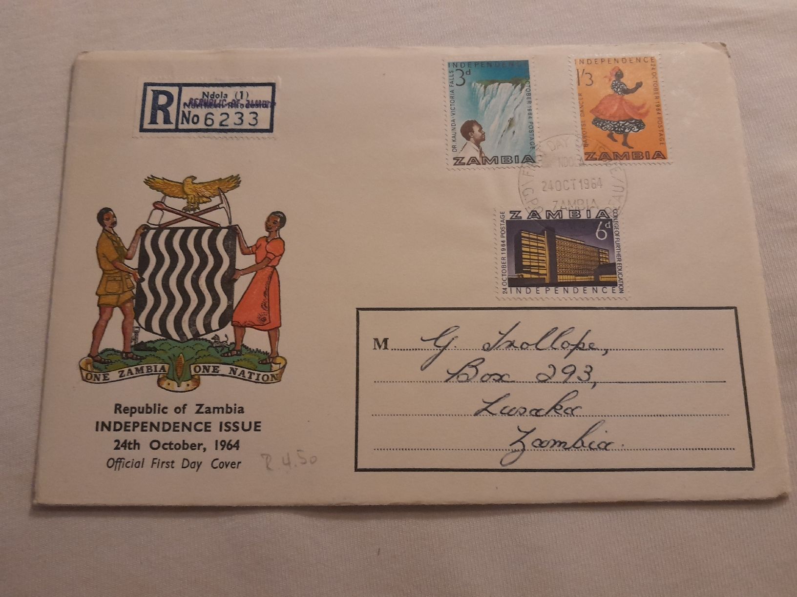 Tutti i francobolli: Enveloppe Zambie 24.10.1964 – Usato da Marly venduto da globetrotter1723