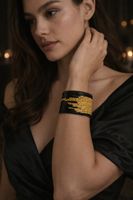Black & Gold Beaded Cuff Bracelet - Stylish Accessory!