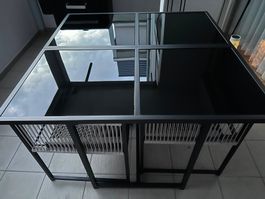 Gartentisch mit 4 Stühlen schwarzes Glas Metall
