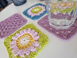 6 Häkel Coaster Untersetzer 'Pinwheel' Tischdeko handgemacht