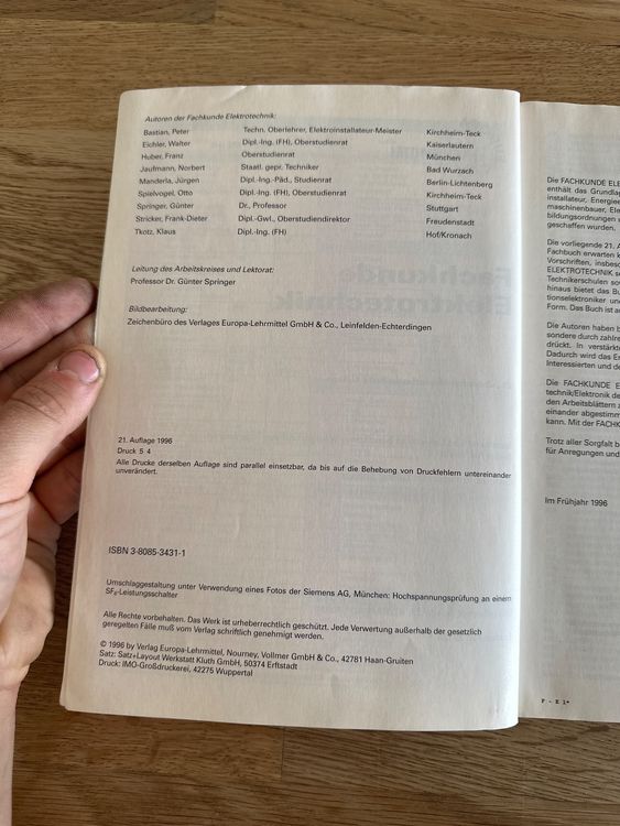 Europa Lehrmittel Fachkunde Elektrotechnik 1996 (Gebraucht) in Staufen ...