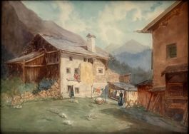 Engadiner Dorfidylle – Originalaquarell „Pontresina“ (1918)