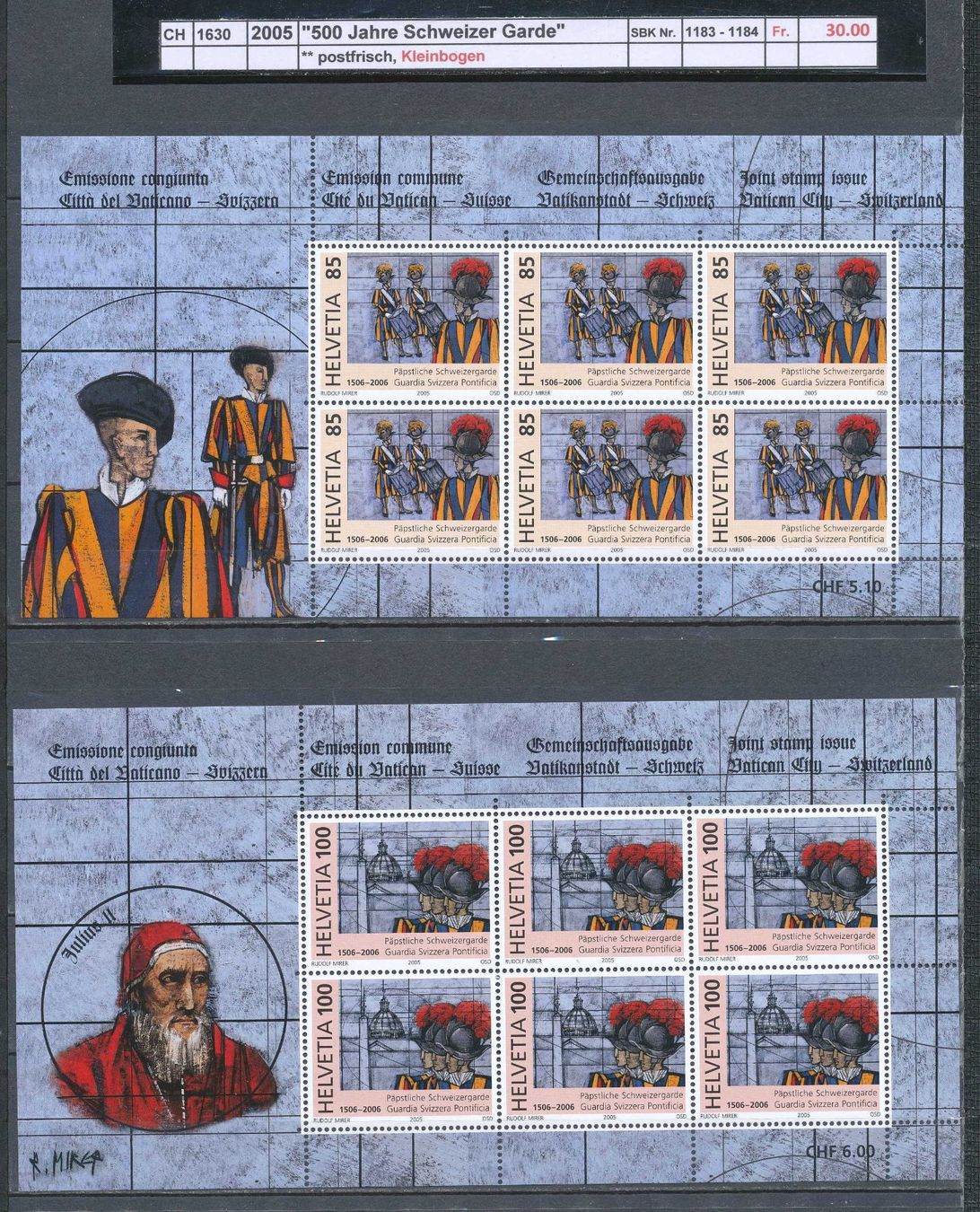 Alle Briefmarken: 2005 "500 Jahre Schweizer Garde", Kleinbogen, ** postfrisch – Neu (gemäss Beschreibung) aus Winterthur von Zupogeru