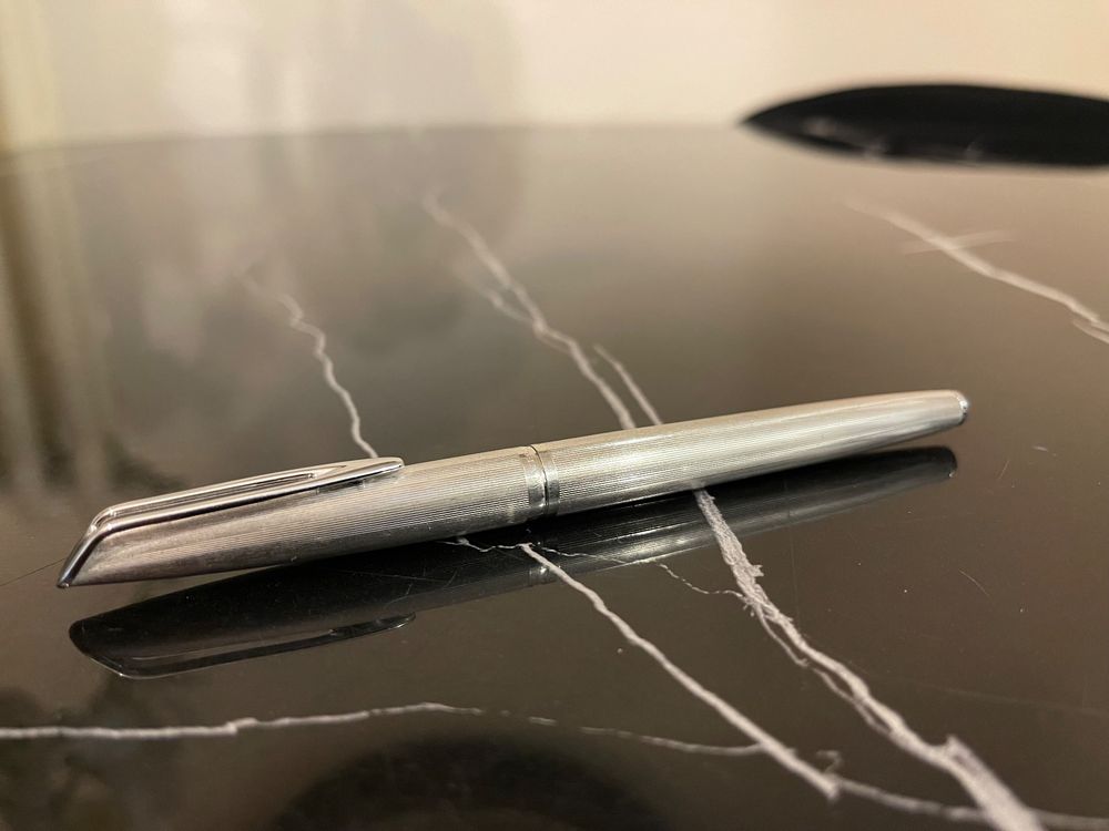 Parure Waterman CF Moiré Plaqué Argent - Stylo Plume 18K Et Stylo Bille, Ancienne, Très Bon état