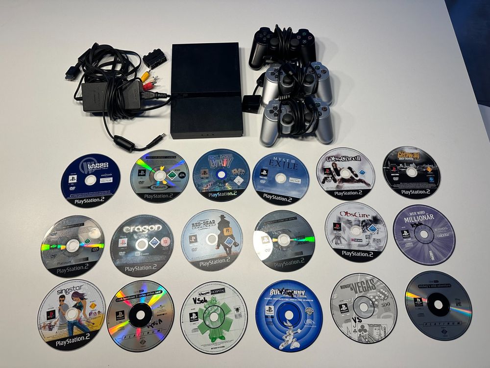 PS2 Slim Konsole + 3 Controller + 18 Spiele Kaufen