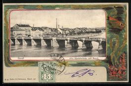 Litho Basel, Alte Rheinbrücke mit Stadt