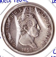 CARLO FELICE 5 LIRE 1828 GENOVA SELTEN HOCH KATALOGSWERT !!!