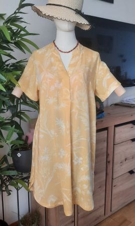 Kleid Damen Sommer Kurzarm Gelb Blumenmuster Grösse XS 40