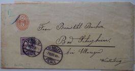 Ganzsache Streifband mit 5 Rp und 5 Rp Ziffermarke 1886