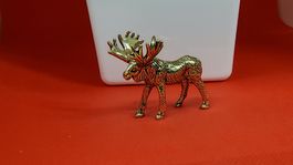 Goldener Elch, Miniatur Figur, Metall, Sammlerstück.