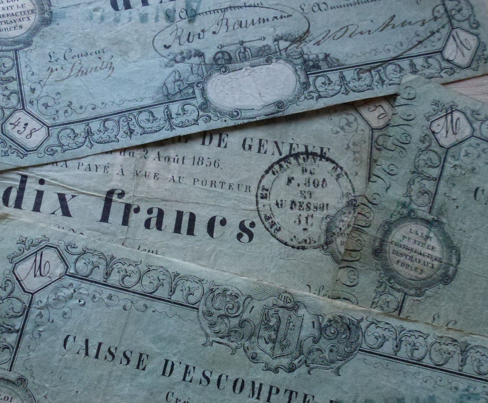 Banconote: Geneve ++ Lot 4x 10 Franken 1856 – Usato da Walkringen venduto da Casablanca777 8