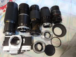 MINOLTA SRT 303 ANTIK KAMERA MIT VIEL ZUBEHOREN.LÄÜFT.
