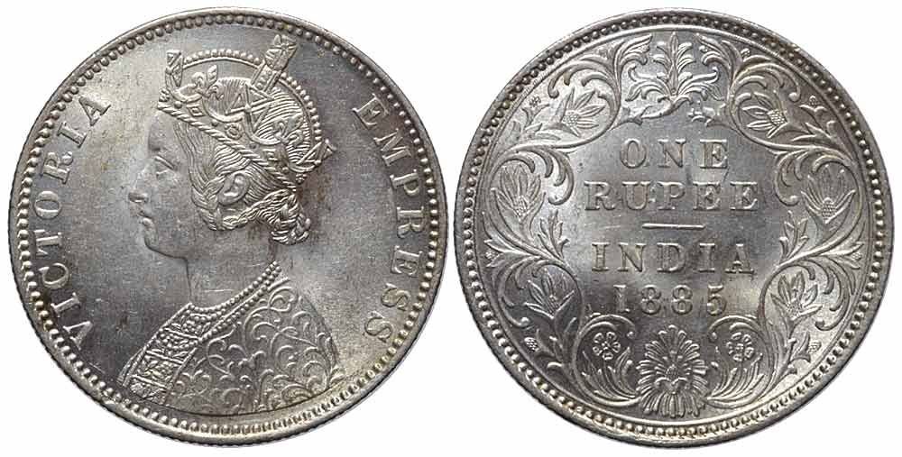 Alle Münzen: Indien, 1 Rupie 1885 B – Gebraucht aus Chiasso von Novamarketing