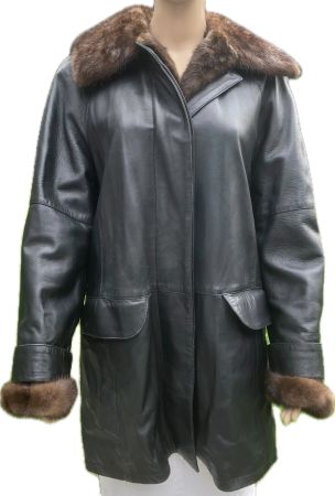 Manteau d'hiver cuir véritable, doublure fourrure détachable