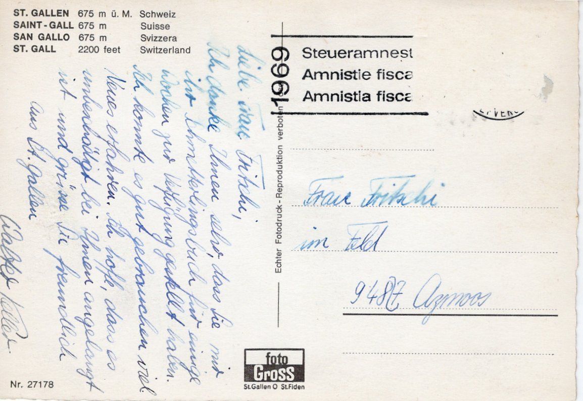 Cartoline postali: St. Gallen mit Kloster 1969. – Usato da St. Gallen venduto da Epu 1