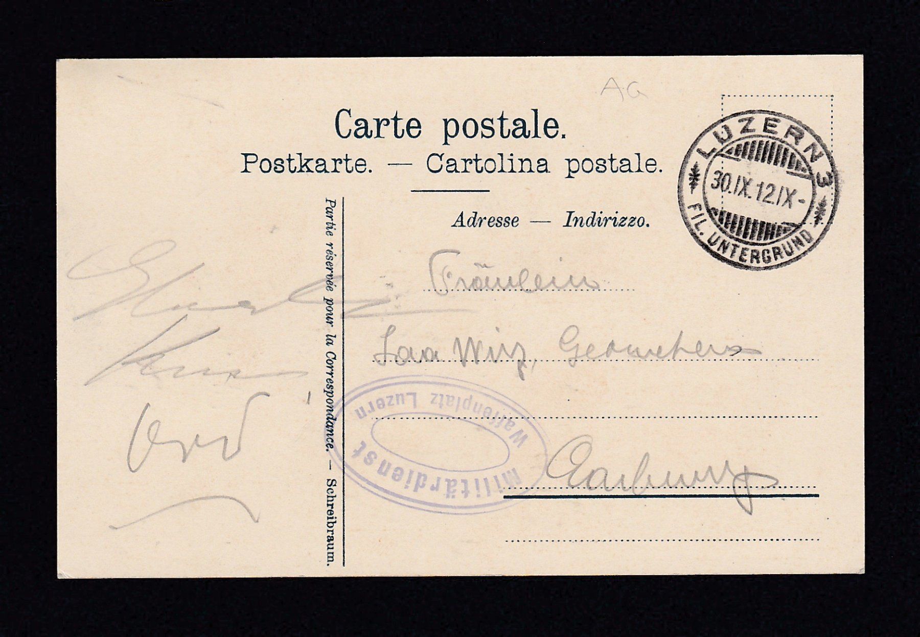 Ansichtskarten: Studentika INDUSTRIA - AARAU, 1912 – Gebraucht aus Reiden von cinfis 1