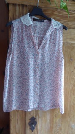 Leichte Romantische Vintage Kurzarm Bluse Gr 42 ARK Spitzenk