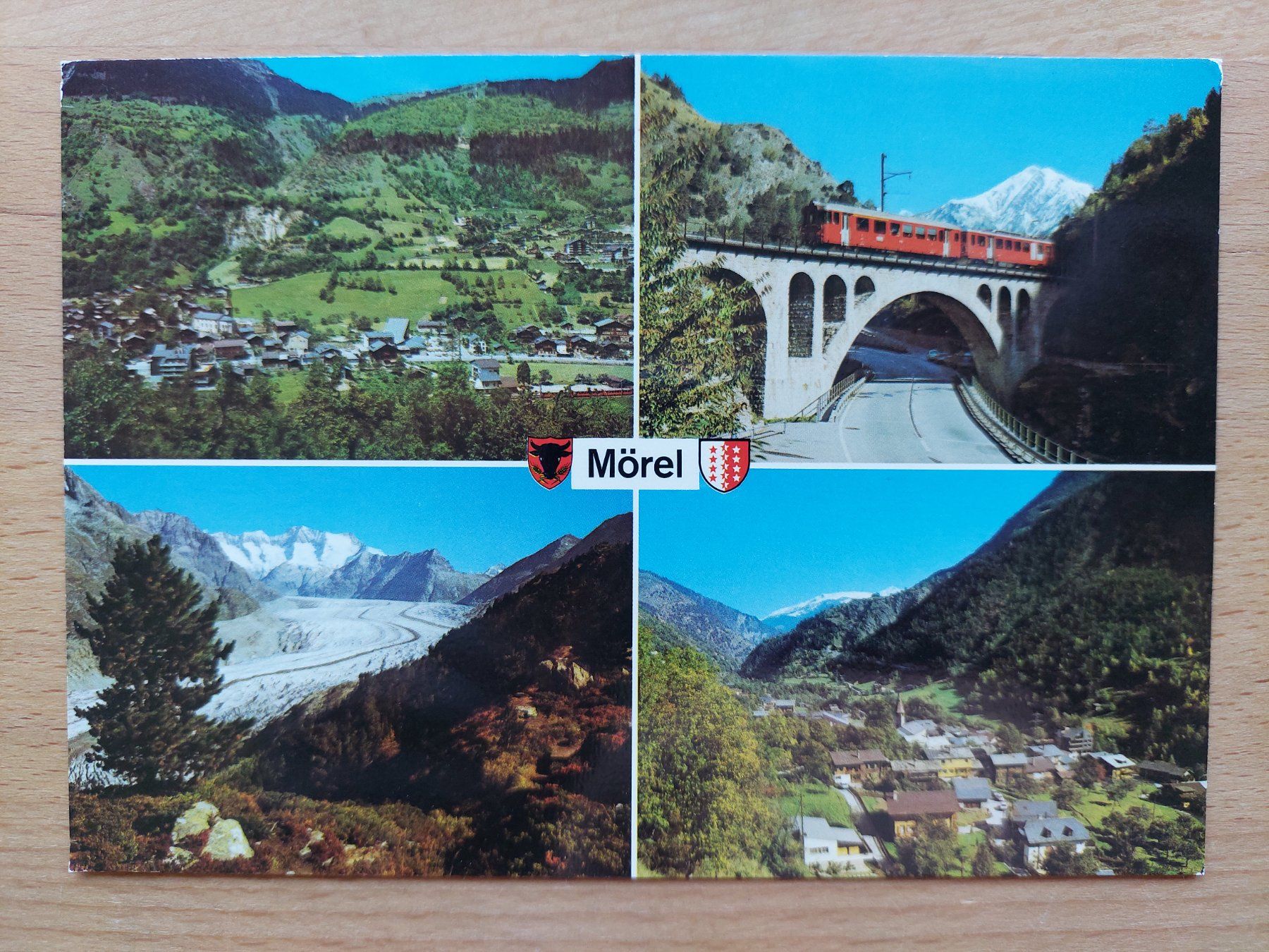 Cartoline postali: AK Mörel VS 4-bildrig mit Bahn – Usato da Obfelden venduto da Foto_Bild_Kunst_Buch