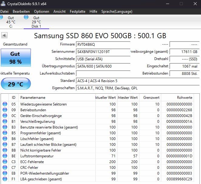 Samsung Harddisks: SSD Samsung 500 GB – Gebraucht aus Willisau von aronet 1