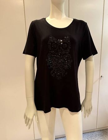 T-shirt noire avec hibou en paillettes noires  40