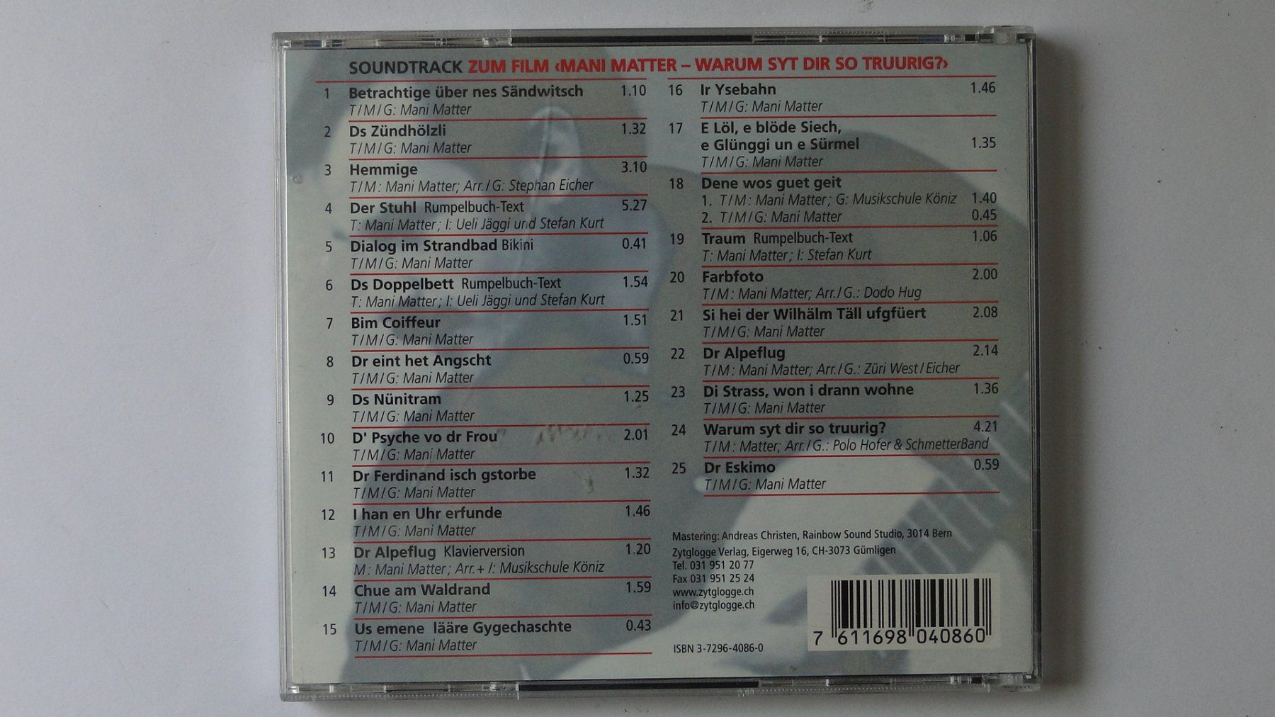 CDs: MANI MATTER Warum Syt Dir so Truurig – Gebraucht aus Winterthur von Cajun 2