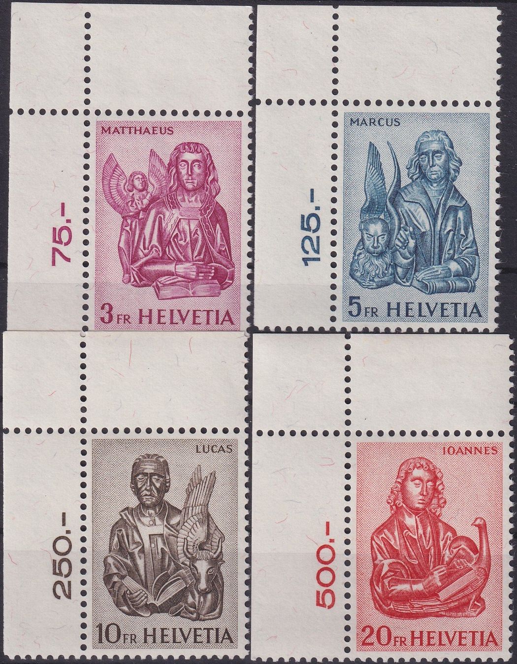 Alle Briefmarken: 1961, Evangelisten: 381-384, ** postfrische Ecktabs, 150.-+ – Gebraucht aus Sursee von Luzernerraute