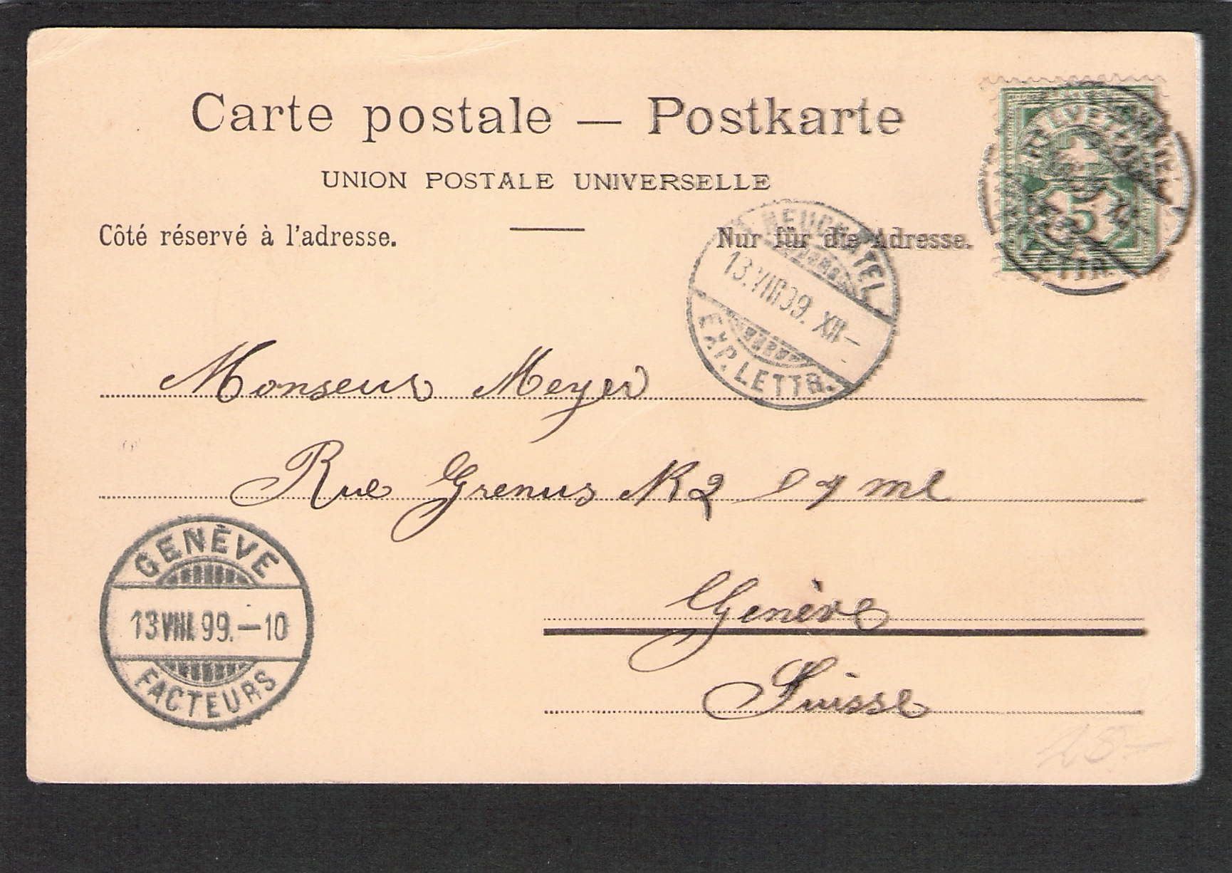 Cartoline postali: Litho, NE Neuchâtel , 1899 – Usato da Reichenburg venduto da Pipo-67 1