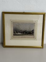 Antiker Stahlstich Harlingen historische Schiffe 1856 gerahm