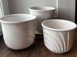 3er Set Vintage Blumentöpfe, Keramik, Weiss, W. German